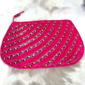 Vibrant Straw Multicolored Fushia Clutch Purse
